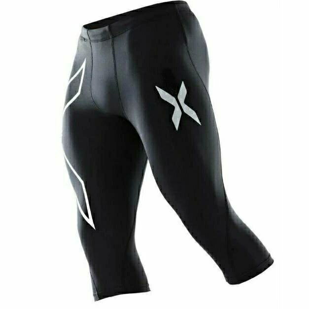 ジム トレーニング ジョギング ランニング マラソン 7分丈 コンプレッションウェア 銀 シルバー タイツ