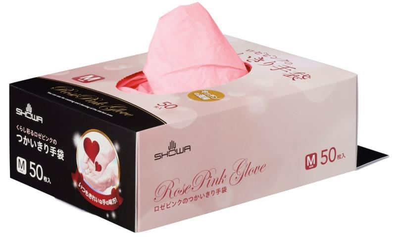 ショーワグローブ 【パウダーフリー】 ロゼピンクのつかいきり手袋 50枚入 ピンク
