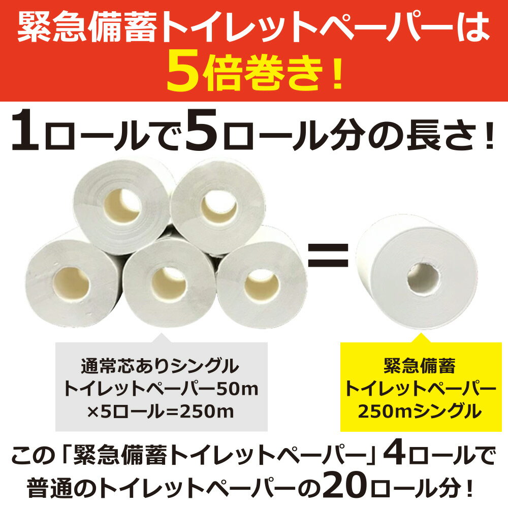 緊急備蓄 備蓄 トイレットペーパー 250m シングル 24個入 5倍 芯なし 1R250S 防災グッズ 非常用 備蓄用 災害 防災用品 業務用 家庭用 再生紙100％ エコ トイレ 便所 収納 コンパクト 省スペース 日用品 お歳暮 ギフト 学校 法人 団体 職場 企業 防災セット 10250003