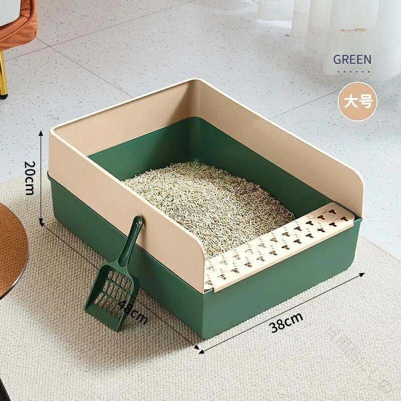 ライフスタイルメイト楽天市場店の猫 トイレ ネコのトイレ 猫用トイレ本体 獣医師開発 猫屋さん使える ゆったり広々サイズ 大型猫対応 大きいサイズ 砂の飛び散り防止機能付き グレー ブルー スコップ付き 猫用品｜アングル2