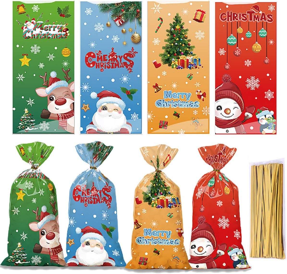 【送料無料・100枚セット】クリスマス ギフトバッグ 100枚セット お菓子 バッグ 巾着バッグ ラッピング袋 可愛い サンタバッグ クリスマスパーティー 記念...