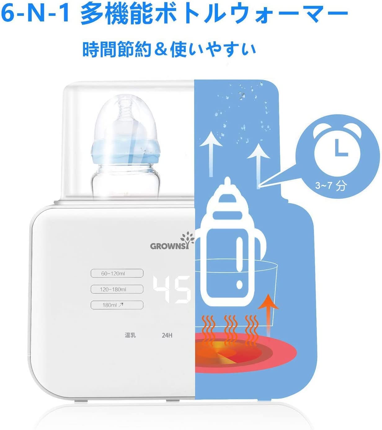 多機能ボトルウォーマー ミルク 保温 調乳ポット ボトル滅菌器 ミルク加熱 ダブルボットとスチーム消毒 離乳食ヒーター LCDディスプレイ付き 精確な温度制御 空焼き防止 PSE認証1台6役新型多機能温乳器 &日本語取扱説明書 3