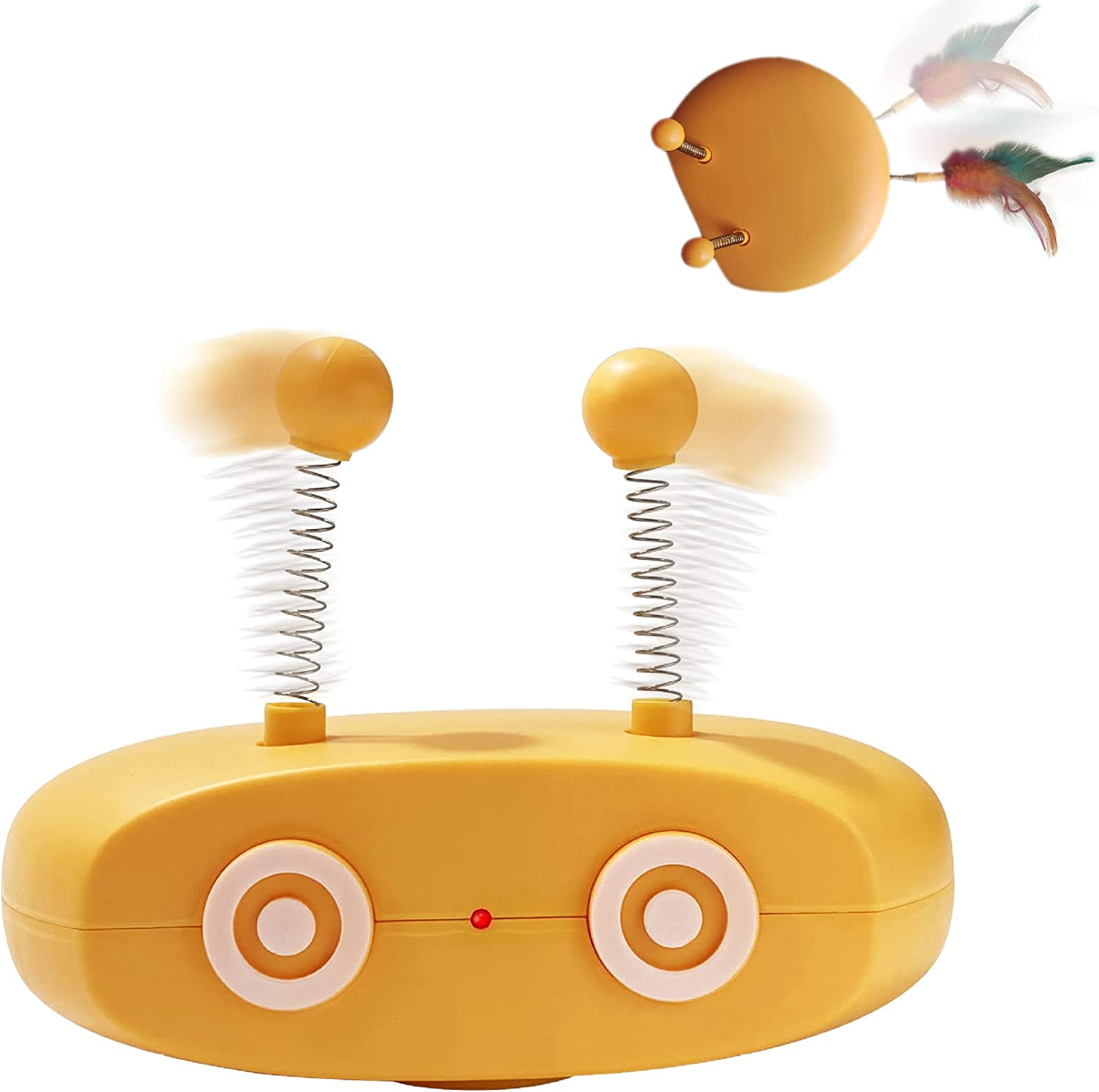 猫おもちゃ 自動猫じゃらし キャスター付き 360度自動回転 鳥の鳴き声 発声玩具 お留守番 猫玩具 ランダム運動 飽きにくい 天然羽根付き 狩猟本能の刺激 エネルギーの発散 ストレスの解消 (オレンジ)