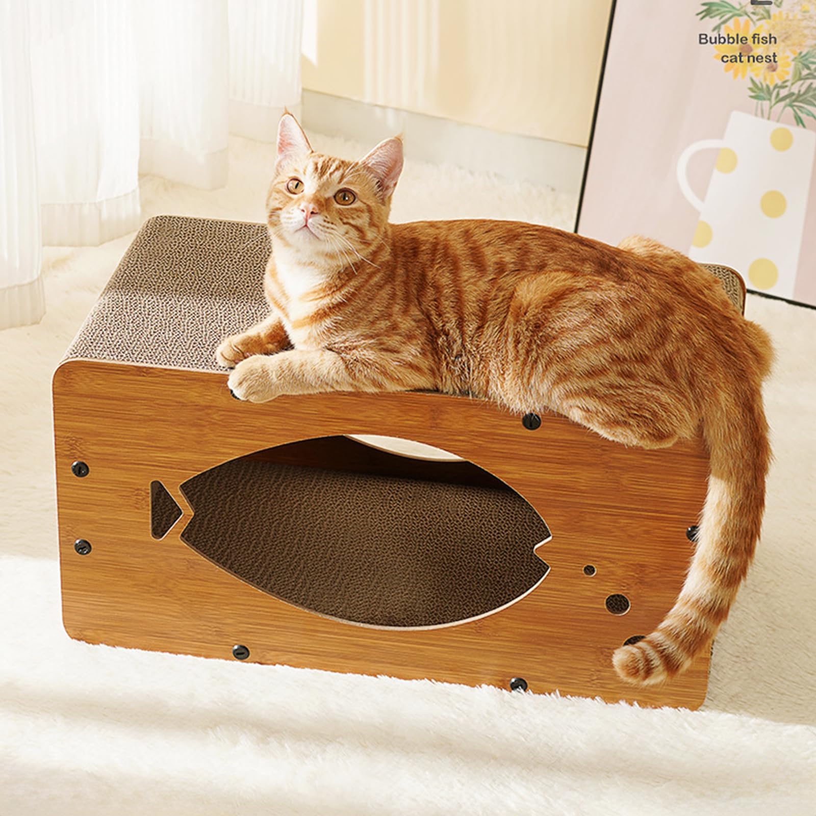 猫 爪研ぎハウス 猫 爪研ぎ 段ボール 爪研ぎ 猫 ダンボール 箱式 木製 キャット ハウス 二層 多頭飼う 猫 爪研ぎハウス 爪とぎ 段ボール 室内 猫 ハウス 3-in-1 猫 爪研ぎ ハウス 高密度段ボール 両面使える 四季対応 ストレス解消 家具傷防止 組立簡単55x29x28cm