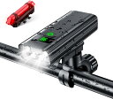 自転車 ライト 充電式 Type-C 5600mAh 大容量 自転車ヘッドライト 4つ強力ランプ 明るい 5段階調光 電池残量表示 テールライト付き LED ヘ...