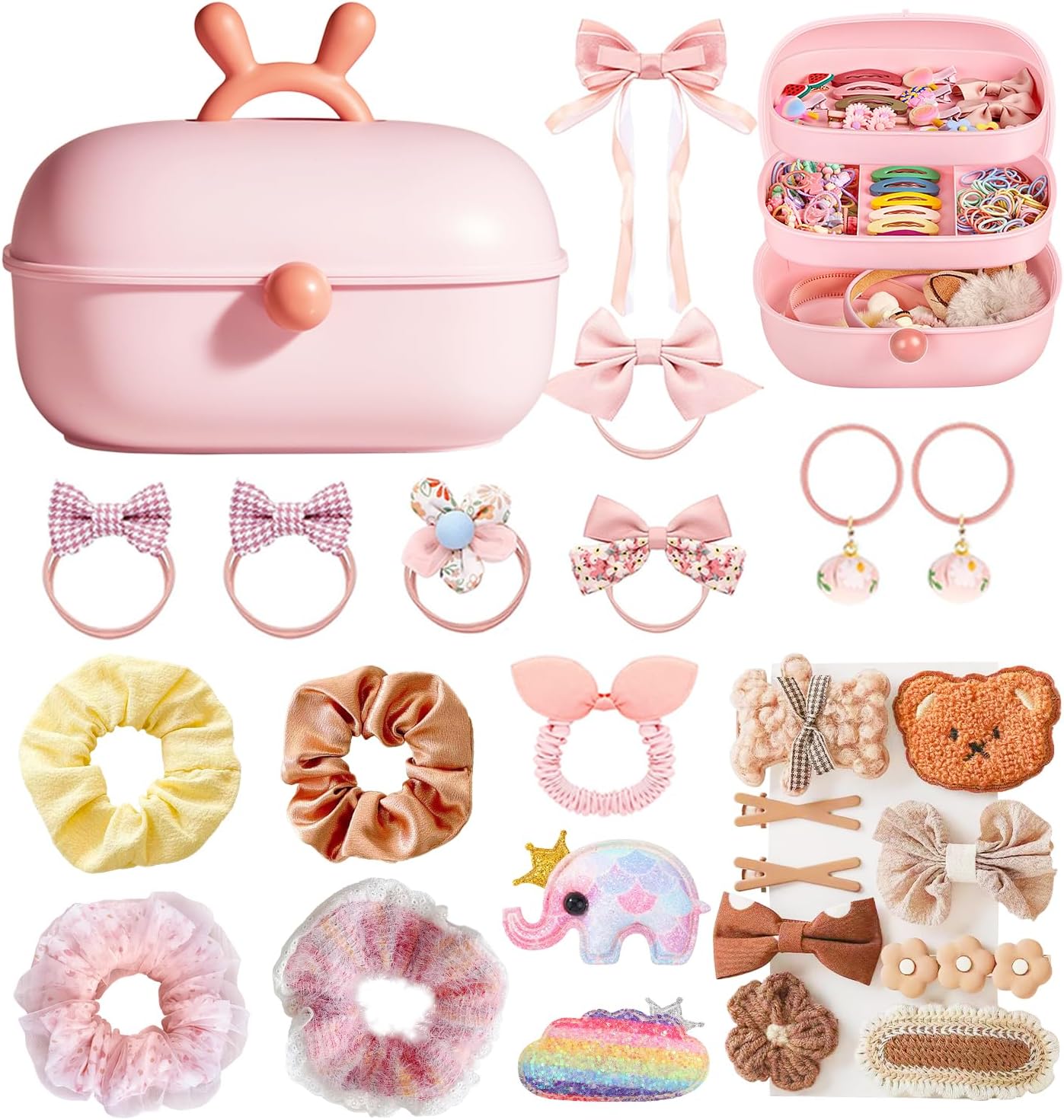 女の子 ヘアアクセサリーセット ヘアアクセサリー ケース 3層 キッズ 可愛い 小物入れ 3Dステッカー付き ヘアクリップ ヘアゴム 子供 おしゃれ カラフル 誕生日/クリスマス/入園式/卒園式/入学式/卒業式/子供の日/七五三/ギフト/ベビー1歳 2歳3歳4歳5歳6歳 小学生