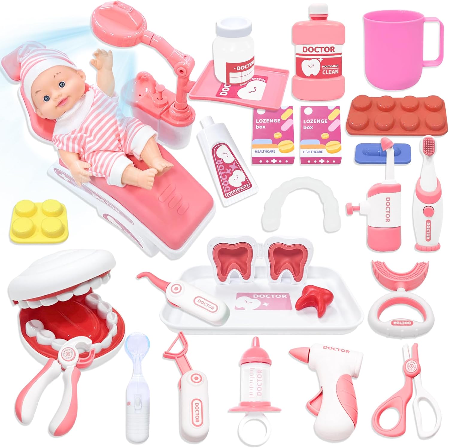 お医者さん お医者さんセット 歯医者さん 歯医者さんおもちゃ 29点 ミニドクター 歯の模型 診察道具 人形付き おままごと 病院 看護師 ごっこ遊び お世話お...