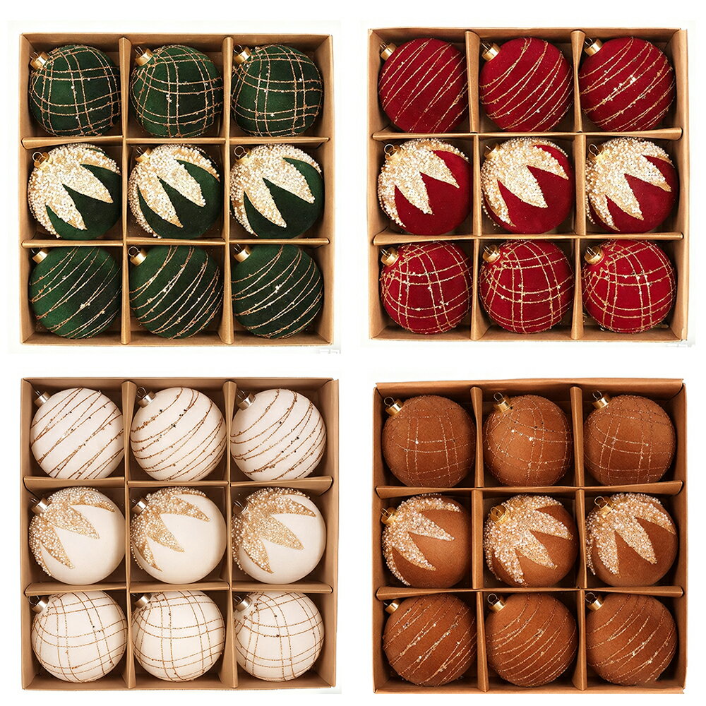 クリスマスオーナメント 植毛ボール 吊り飾り 6/8/10CM セット販売 12 個 / 9 個入 北欧スタイル おしゃれ 豪華 クリスマスツリー装飾 天井布置 シーン演出 玄関デコ 家庭用 店舗用 パーティー用品 クリスマスギフト プレゼント 冬装飾