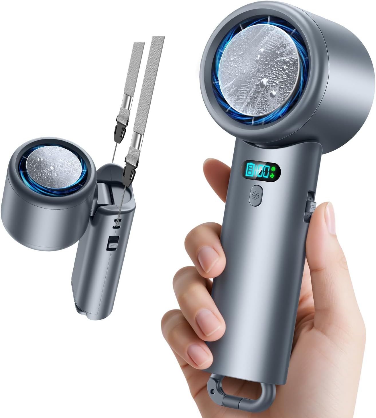 【無料配送】携帯扇風機 超高速暴風 -25℃瞬間冷却・10000mAh大容量 ハンディファン 冷却プレート付き 100段階風力調節 手持ち/首掛け/卓上/吊り下げ4way 7枚羽根 強力 USB充電式 手持ち扇風機 24時間持続 90°角度調整 軽量 小型 ミニファン(ダークグレー)