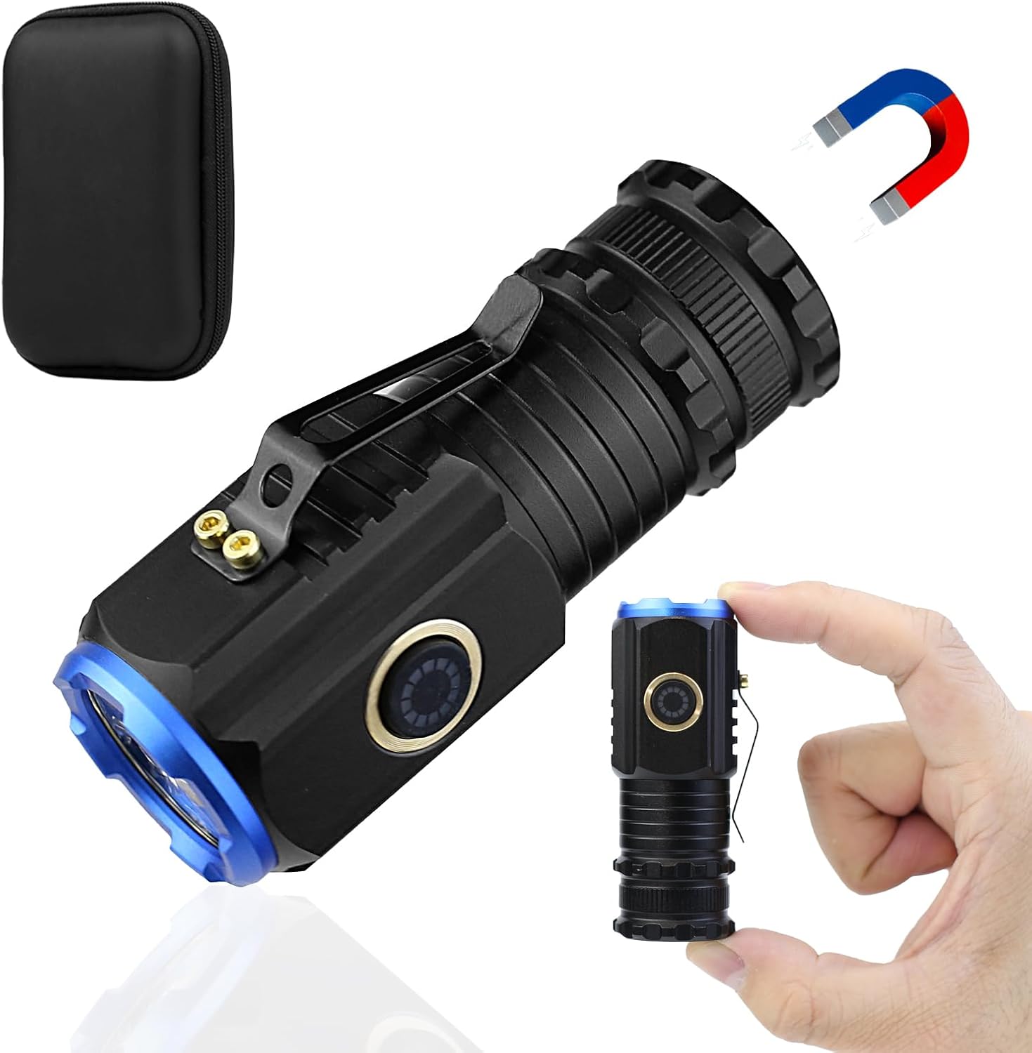 LED 懐中電灯 超小型 軽量 ハンディライト 2000lm 高輝度 耐衝撃 ポケットクリップ付き マグネット付き..