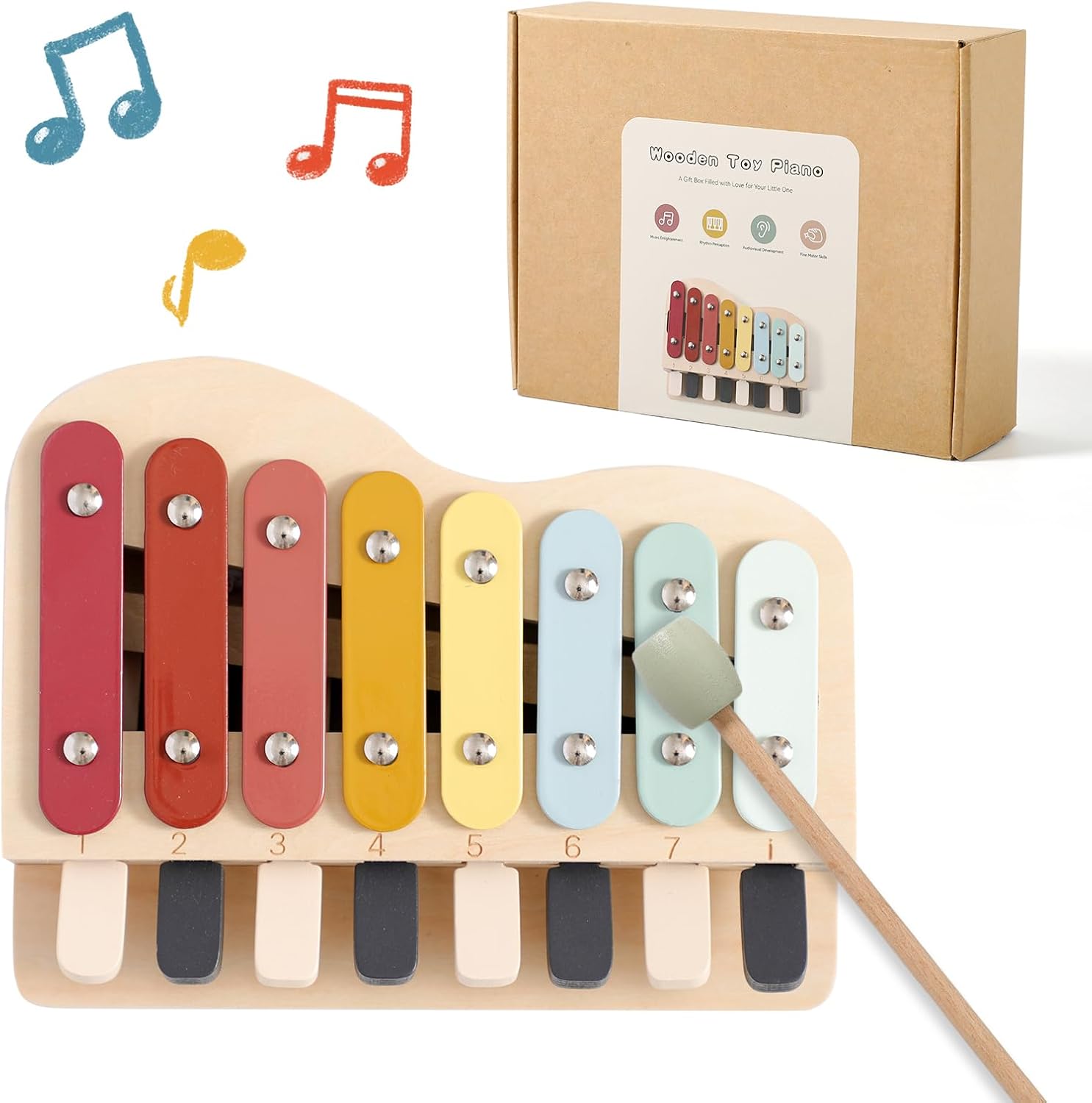 子供用 楽器 おもちゃ 木製 知育玩具 ピアノ 鉄琴 一体型 長音階リズム 演奏家ごっこ遊び 木のおもちゃ 出産祝い クリスマス 誕生日 プレゼント