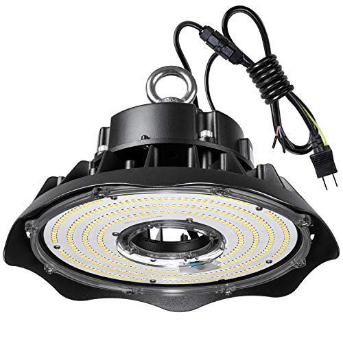 100W LED高天井灯 UFO型ハイベイライト 100W LED投光器 1000W水銀灯相当 16000lm AC100-240V 1-10v調光器対応 5000K昼白色 2.5M配線プラグ付 落下防止用ワイヤ付き IP65 防水 防塵 工場 倉庫 体育館展