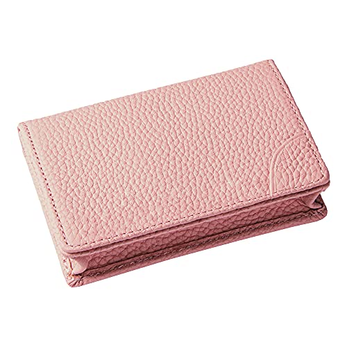 色：ピンク [ハナトラ] 名刺入れ カードケース シュリンクカーフレザー 本革 二つ折り HCC03
