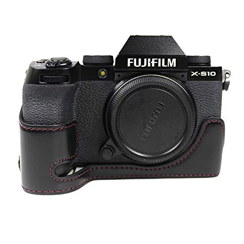 色：ブラック Koowl 対応 Fujifilm Fuji 富士 X-S10 XS10カメラバッグ カメラケース 、Koowl手作りトップクラスのPUレザーカメラハーフケース、一眼カメラケース、防水、防振、携帯型、透かし彫りベ