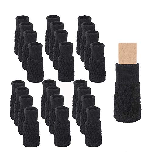 色：ブラック OEEKOI チェアソックスー 椅子脚カバー二重構造 フェルト 編み物カバー 24枚入り (ブラック)