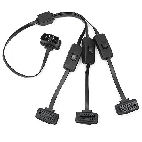 CarAngels スイッチ3つ付き OBD2 延長ケーブル 3分岐ケーブル 60cm フラットケーブル仕様 3分岐ハーネス より安全に 電源取り出し 分配 車両診断ツール カー用品 バイク用品