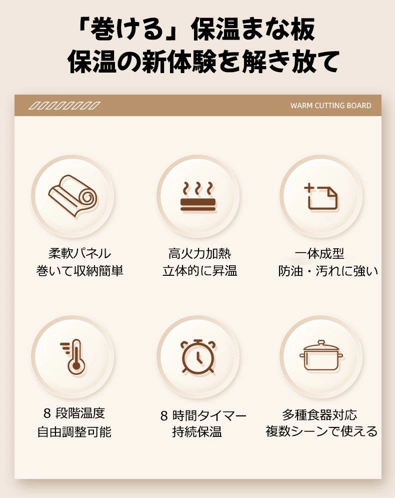 【2025新登場！】保温プレート 卓上 シリコン 折りたたみ フードウォーマー ホットプレート 食品保温プレート 電気保温トレイ 料理保温シート 保温器 折り畳み 温める 収納便利 5段階温度調節 8Hタイマー設定 お手入れも簡単 滑り止め 撥水加工