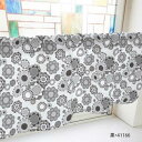 カフェカーテン レトロ花 800×450mm 黒・41166【送料無料】(3)