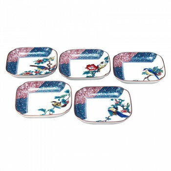 九谷焼 4号皿揃 小紋花鳥 N147-11【送料無料】