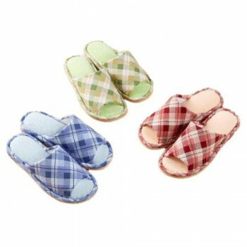 洗えるパイルスリッパ　チェック 3色組(レッド・グリーン・ブルー)　XM669【送料無料】