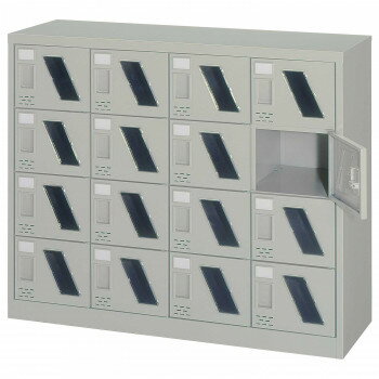 シューズロッカー　4列4段扉付・窓付・錠なしタイプ　ニューグレー COM-SC-16WM【送料無料】
