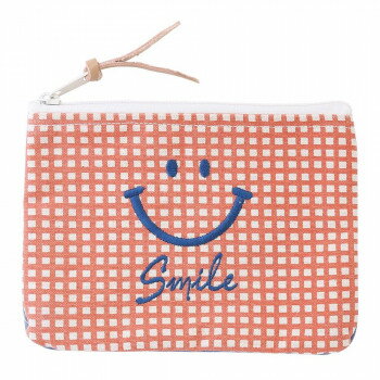 ポーチ 刺繍スマイル チェックレッド 14219000181【送料無料】