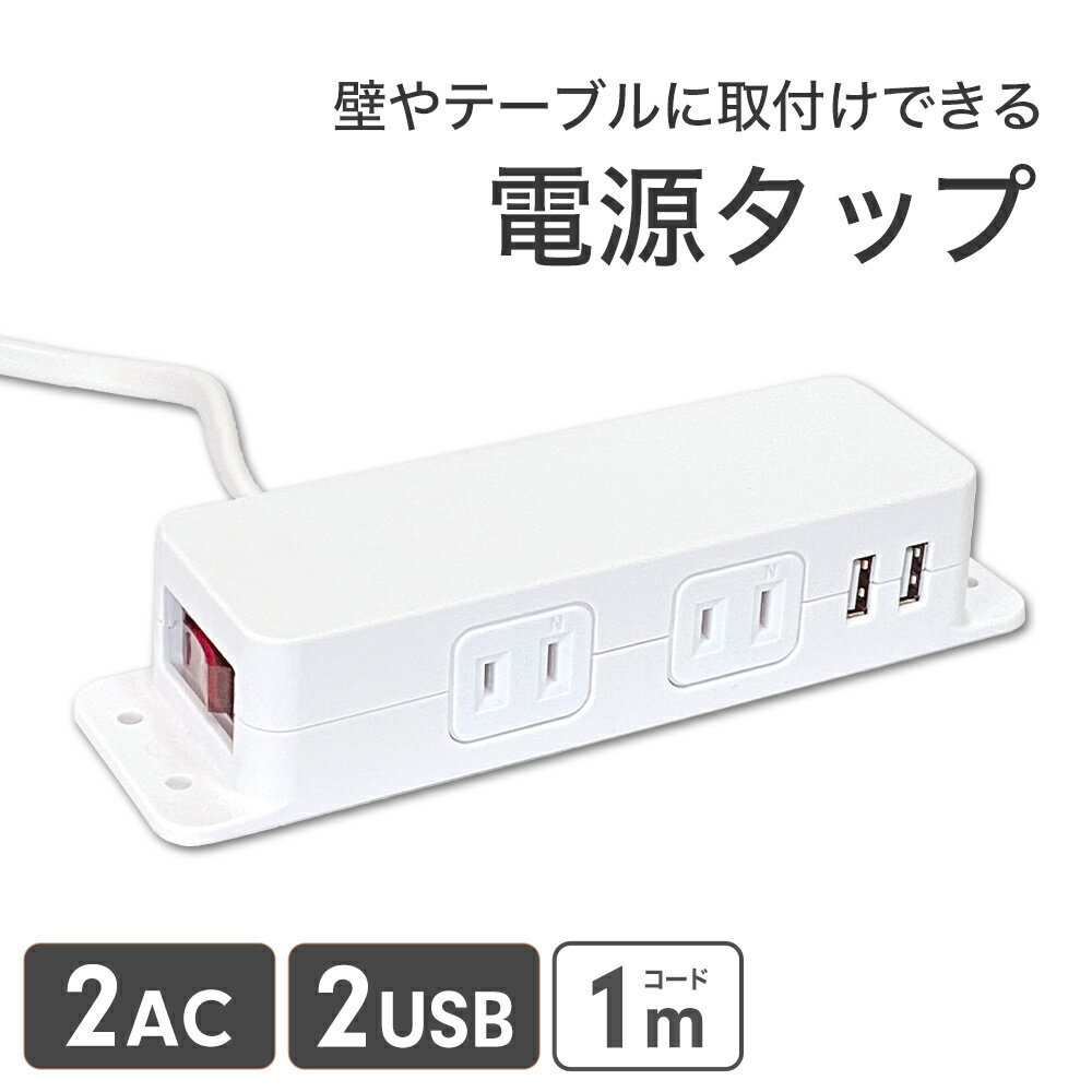壁付けできる USB AC 電源タップ　急速充電 対応 USBポート 2個口＋ ACコンセント 2個口 プロテック 送料無料のサムネイル