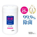 除菌 ウェットティッシュ ボトル 100枚入 エタノール 25％ ウイルス対策 99.9 除菌 アルコール 除菌シート プロテック