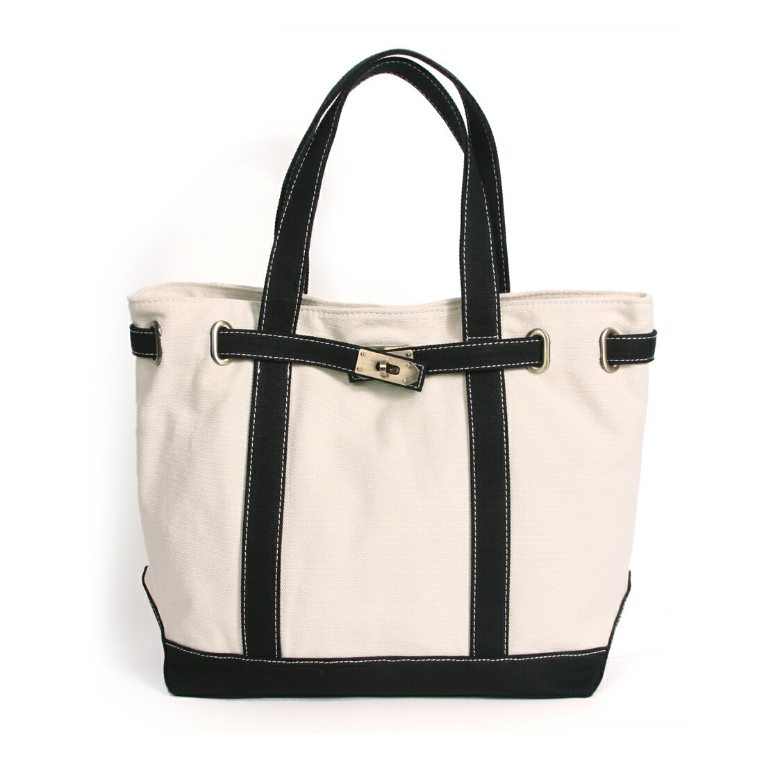 [リズデイズ] コットンキャンバス トートバッグ レディース お仕事バッグ [並行輸入品] 通勤 マザーズバッグ 旅行 プレゼント ギフト （ナチュラル/ブラック）