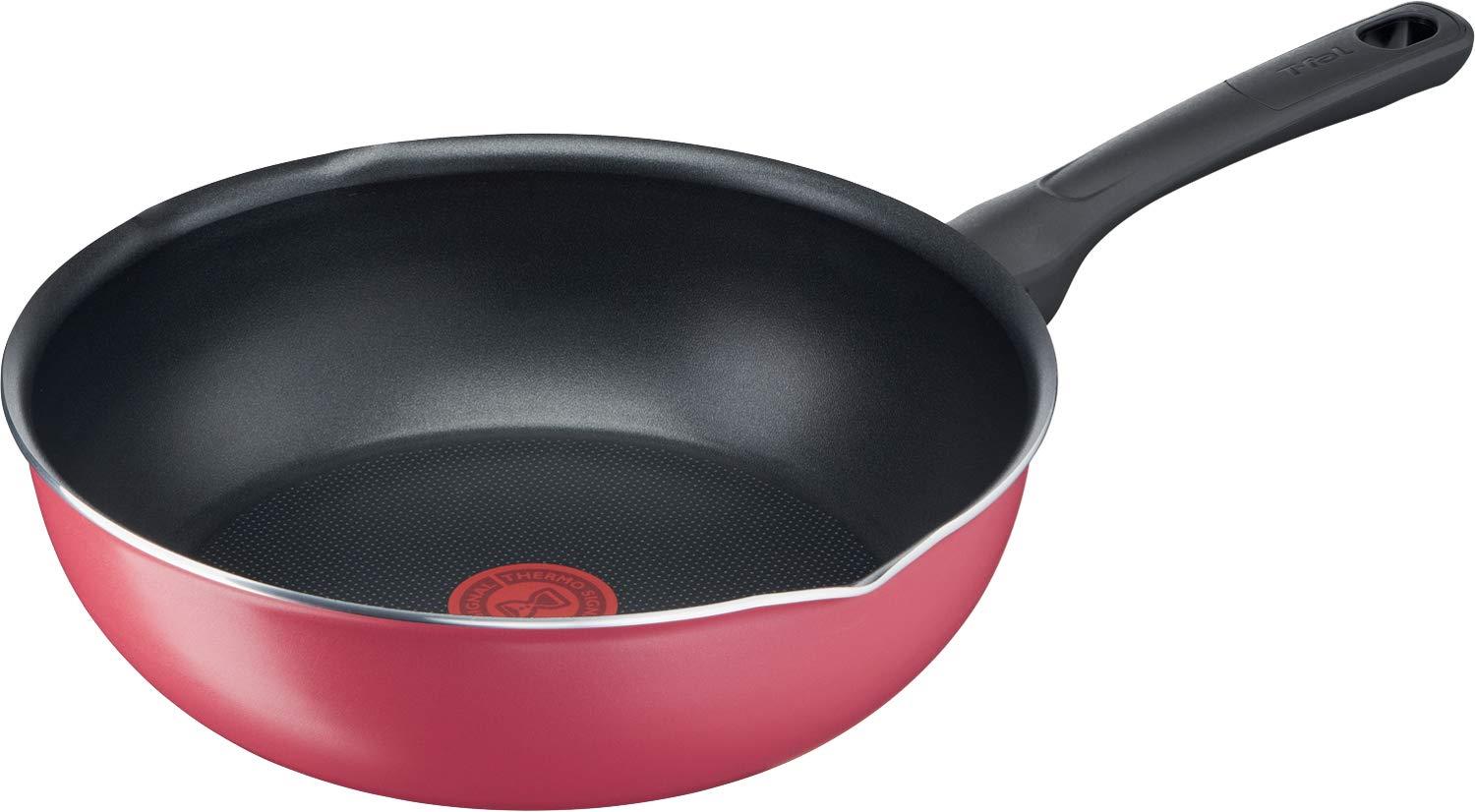 【楽天イーグルス感謝祭｜P最大41倍】ティファール 炒め鍋 26cm 深型 フライパン 注ぎ口付き ガス火専用 PFOAなどの有害物質不使用 こびりつきにくさ長持ち クランベリーレッド マルチパン レッド B55977