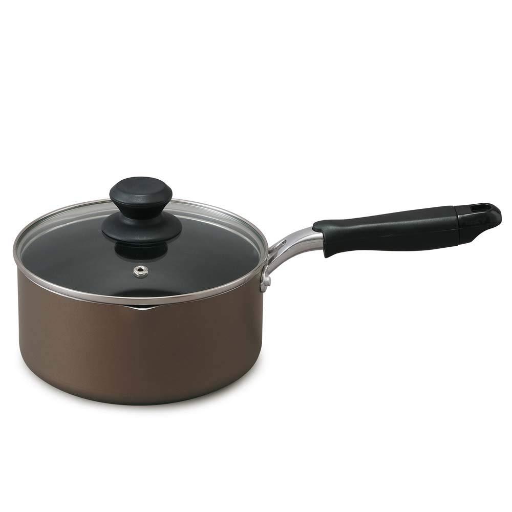 アイリスオーヤマ 片手鍋 18 鍋 蓋つき ガス火/IH対応 ガラス蓋付き ダイヤモンドコート 長持ち こびりつきにくい お手入れ簡単 ブラウン DIS-P18