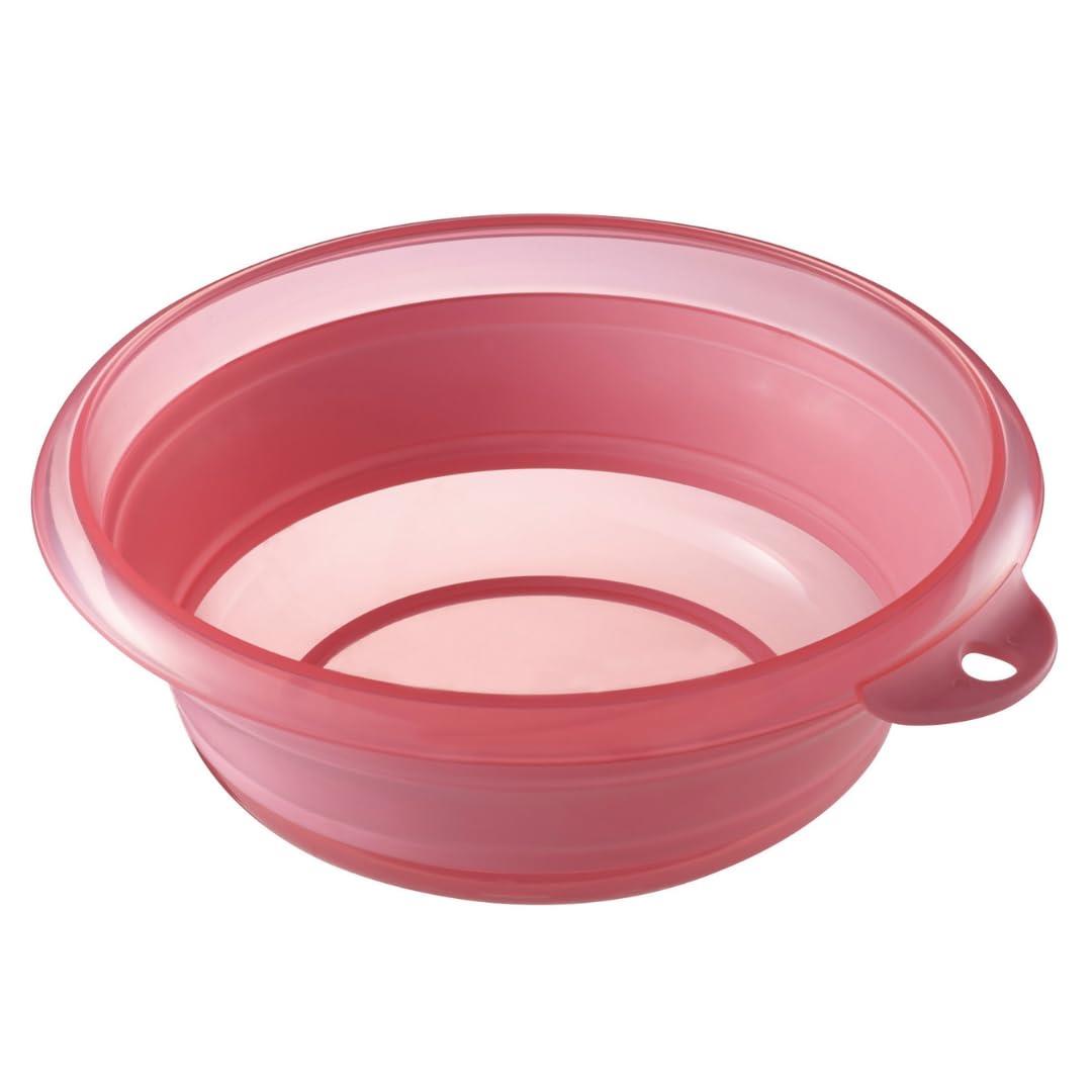 伊勢藤(ISETO) 湯おけ ソフト湯おけ ピンク 2.5L 幅25.3×奥行27.4×高さ3.3~9.2cm 日本製 折りたたみ 耐熱100℃ 折りたたみ 吊り下げ 耐熱 引っ掛け 浴室 湯舟 お風呂 グッズ I-522