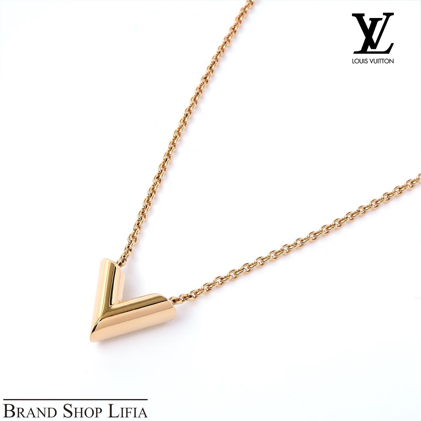 Rakuten - ルイヴィトン LOUIS VUITTON ネックレス エセンシャル V ロゴ M61083 ゴールド GP 正規箱付 レディース ブランド アクセサリー 普段使い 上品 中古 新品同様