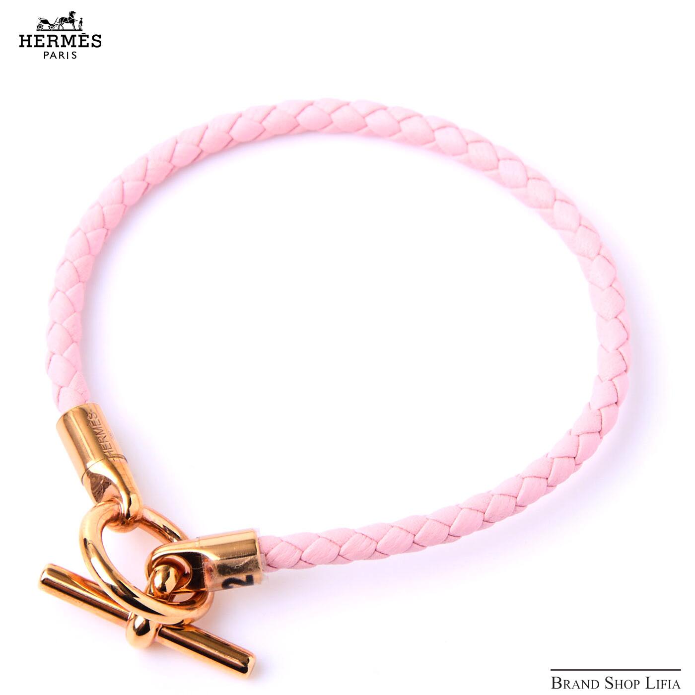Rakuten - エルメス Hermes グレナン ブレスレット GP 革 レザー ピンク 正規品 フェミニン イタリアセ製 ブランド アクセサリー レディース 上品 中古 美品