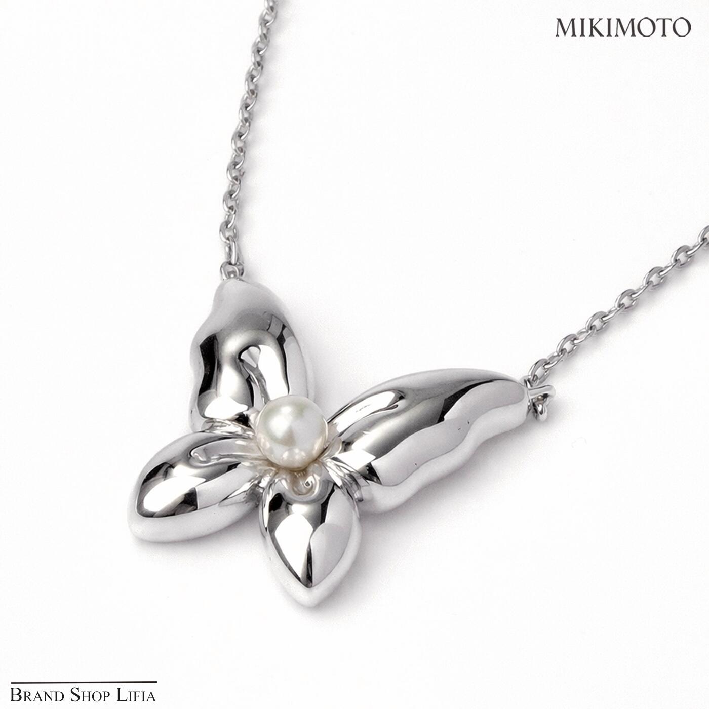 樂天商城 - ミキモト MIKIMOTO ペンダント ネックレス 蝶モチーフ 一粒パール 真珠 シルバー留め具 SV 43cm シンプル レディース 上品 普段使い 中古 新品同様
