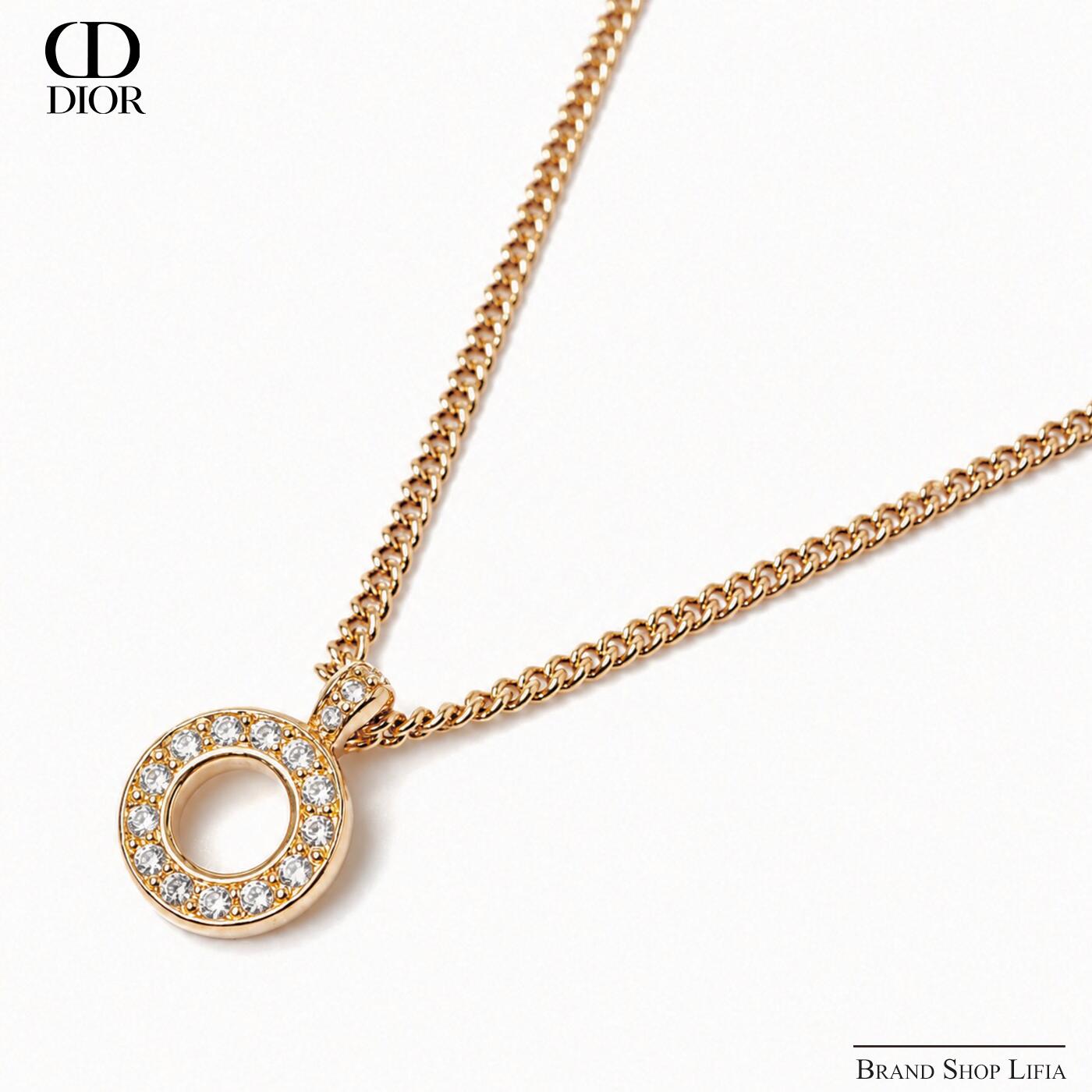 Rakuten - クリスチャンディオール Christian Dior ネックレス サークル ヴィンテージ メタル ゴールド ラインストーン ブランド アクセサリー レディース ユニセックス 中古 美品