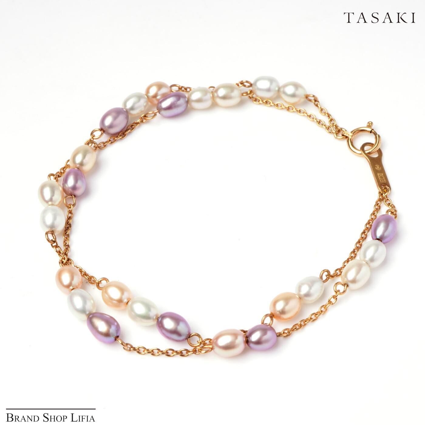 樂天商城 - タサキ TASAKI ブレスレット 2連 淡水パール K18 イエローゴールド 17cm 3色パール マルチカラー 淡水真珠 普段使い レディース ジュエリー 田崎真珠 冠婚葬祭 中古 美品