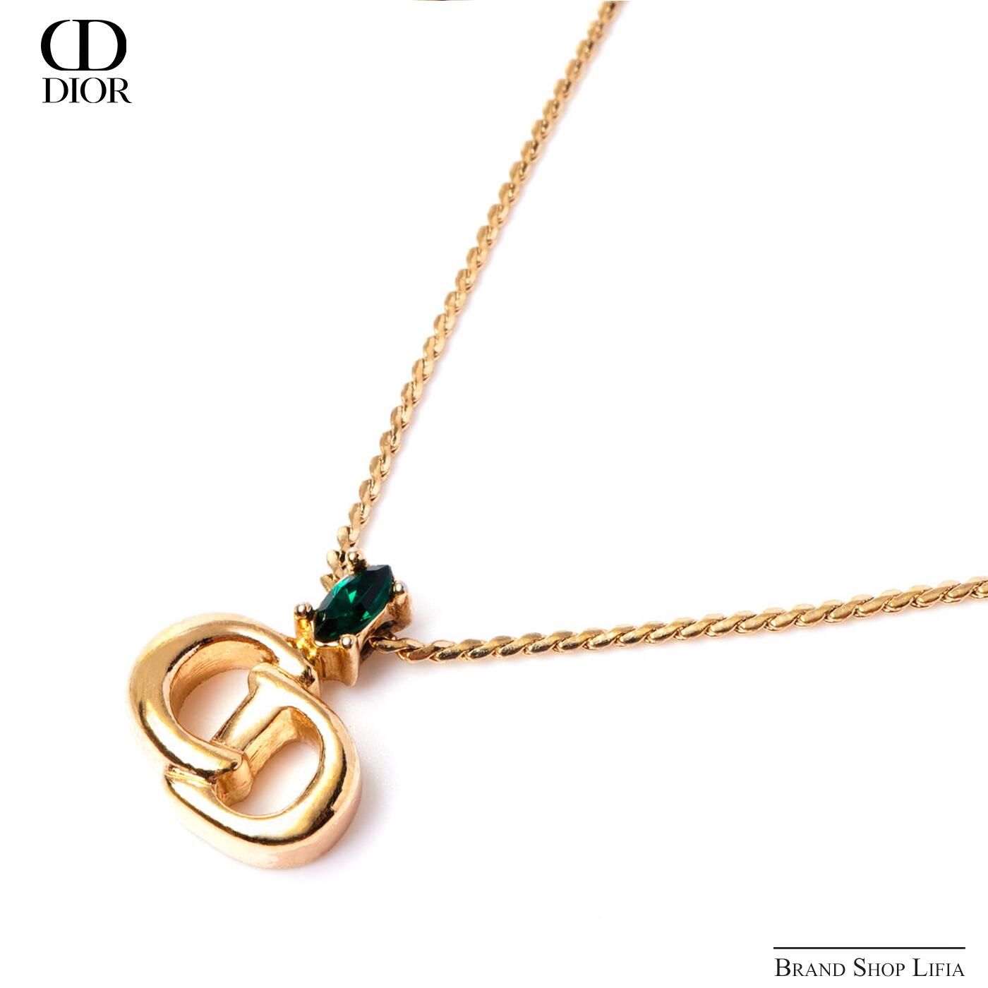 Rakuten - クリスチャンディオール Christian Dior ネックレス CD ロゴトップ ゴールド ヴィンテージ メタル ラインストーン ブランド アクセサリー レディース 中古 美品