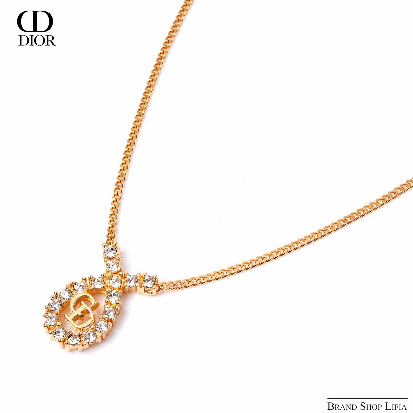 Rakuten - クリスチャンディオール Christian Dior CDロゴ ネックレス メタル ゴールド ラインストーン メッキ GP ヴィンテージ ロゴネックレス ブランド アクセサリー レディース 中古 美品