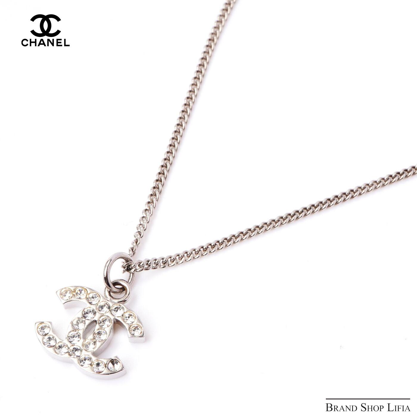 Rakuten - シャネル CHANEL ネックレス ココマーク ロゴ ペンダント シルバー メタル ラインストーン B11V ブランド アクセサリー 保存袋付き レディース 中古 美品