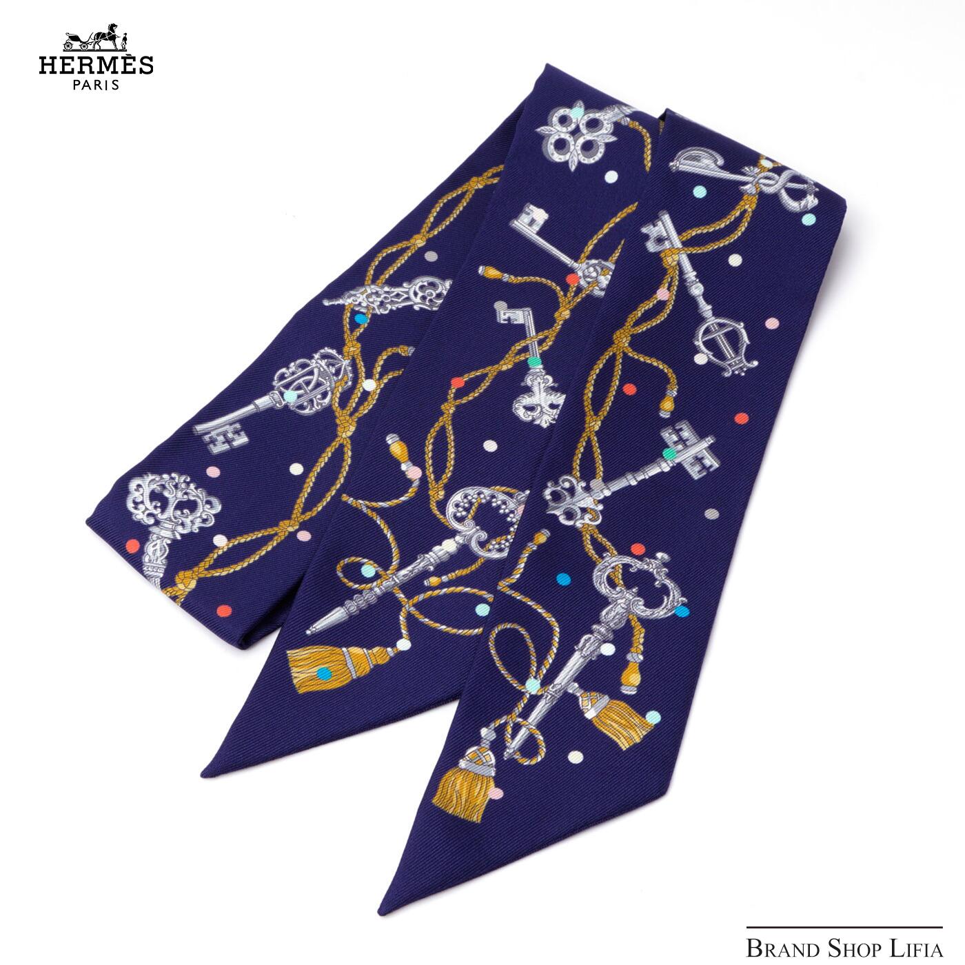 Rakuten - 【未使用品】エルメス HERMES ツイリー LES CLES 鍵 スカーフ シルク ネイビー 正規箱付き レディース ブランド 衣料品 正規品 中古 美品