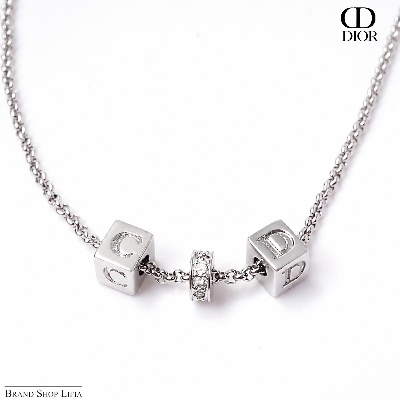 Rakuten - 【新品同様】クリスチャンディオール Christian Dior ネックレス ペンダント CDロゴ キューブ ラインストーン シルバー ヴィンテージ メタル ブランド アクセサリー 希少 レディース メンズ 中古 美品