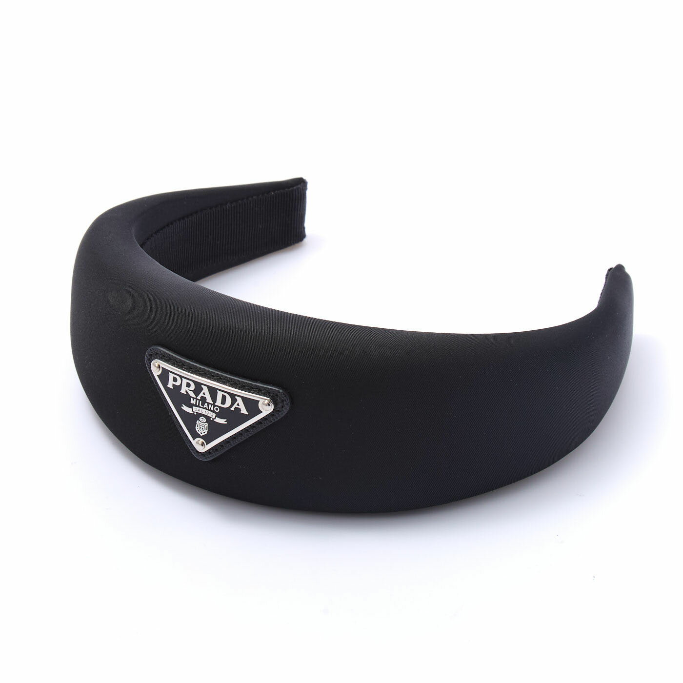 【未使用・展示品】PRADA プラダ ヘッドバンド カチューシャ トライアングルロゴ プレート 1IH016 ナイロン ブラック 三角ロゴ 太め ブランド レディース【中古】