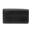 【中古】CHANEL シャネル ココマーク キャビアスキン 二つ折り ウォレット 12番台 長財布 ブラック CCブランド