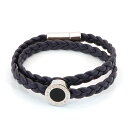 【中古】BVLGARI ブルガリ ブルガリブルガリ レザー ブレスレット 2連 ネイビー BV