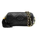 【中古】CHANEL シャネル マトラッセ CC ココマーク ラムスキン チェーン ショルダーバッグ フリンジ タッセル ブラック ゴールド金具 斜め掛け 筒型...