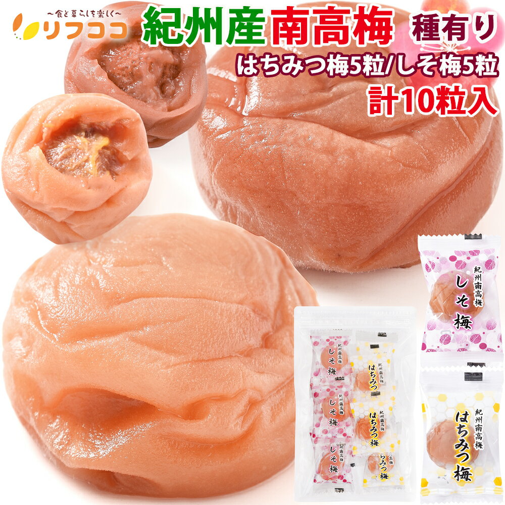 (賞味期限2026/1/10まで 在庫処分セール中)リフココ 和歌山県 紀州産南高梅 種有り 梅干し しそ はちみつ 個包装タイプ 2種アソート 常温保存 5粒...