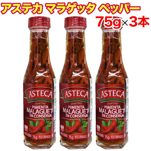 【レビューを書いて500円OFFクーポン配布中！】アステカ マラゲッタ ペッパー 75g×3本セット ホットソース マラゲッタ種唐辛子の酢漬 アステカヒノモト ブラジル ASTECA