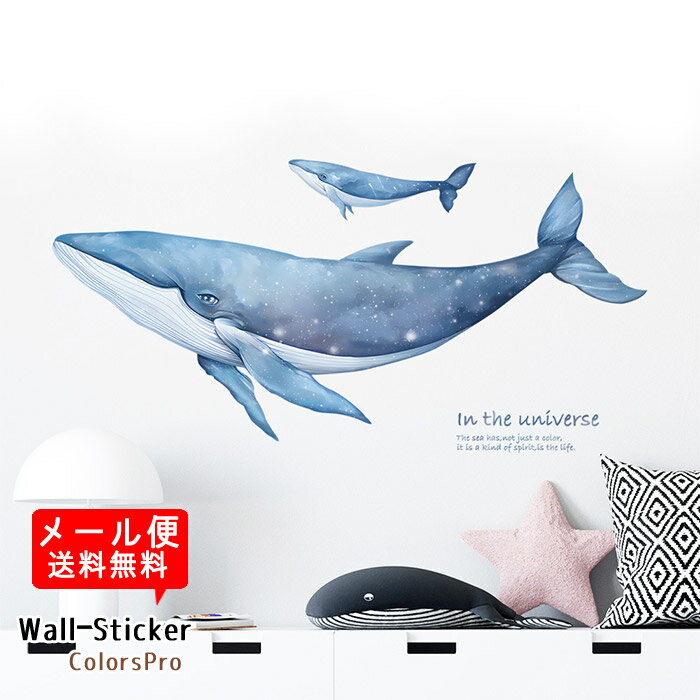 ウォールステッカー くじら 鯨 海 海中 泳ぐ 夏 はがせる 壁飾り カフェ インテリアシール Wallsticker ウォールシール ウォールシート メール便