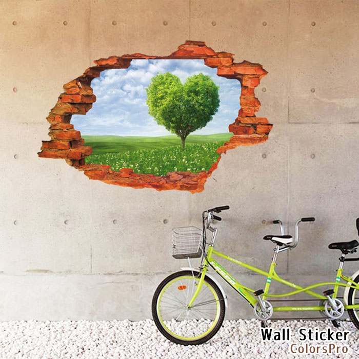 ウォールステッカー ハート ツリー トリックアート だまし絵 3D 立体 公園 貼ってはがせる 壁飾り インテリアシール 壁デコシール Wallsticker